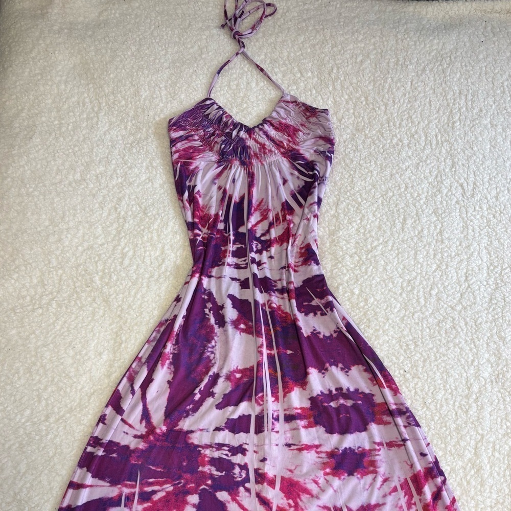 L8teR Women Vintage Y2K Purple Tie Dye Halter Maxi Dress